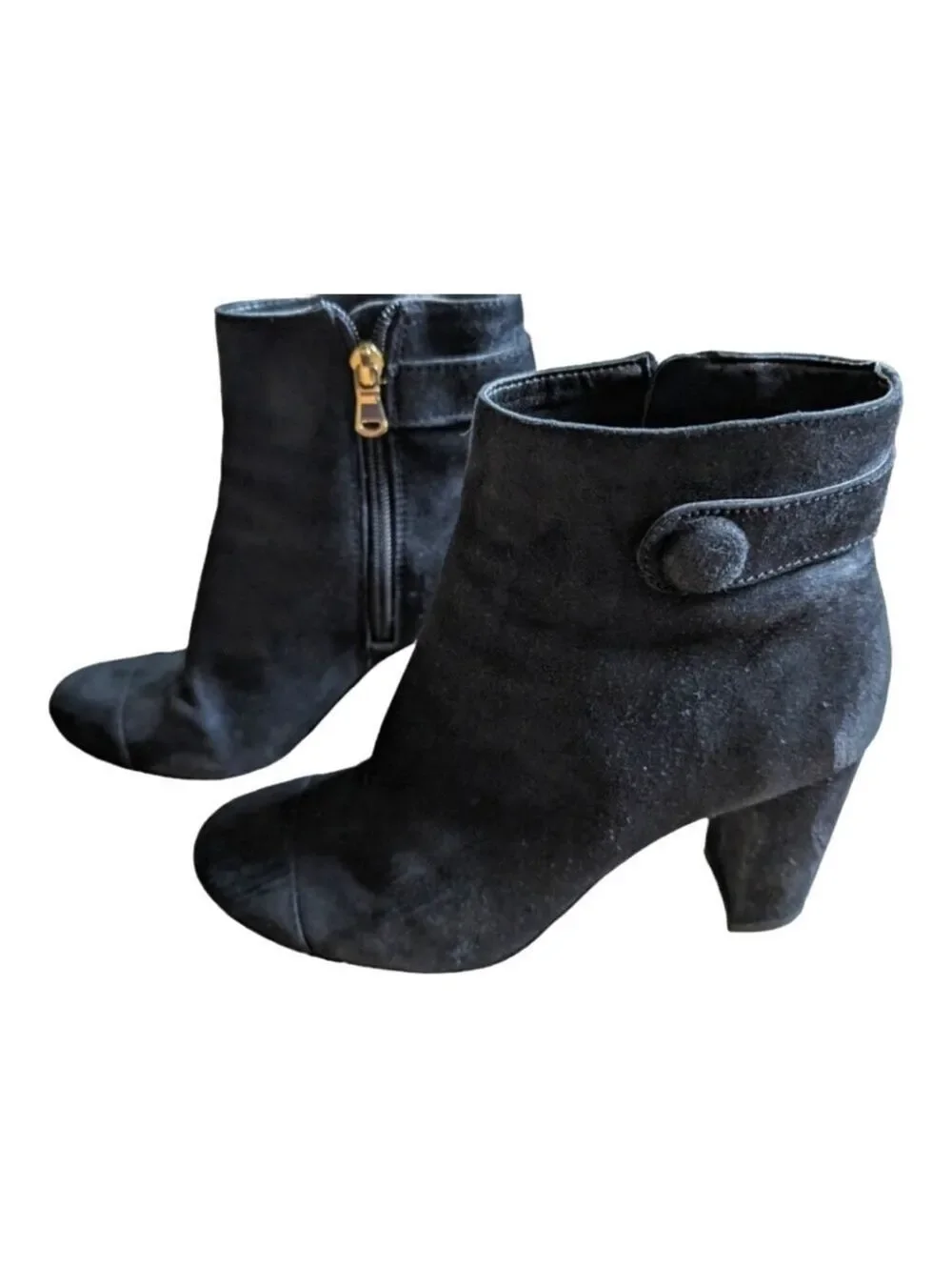 Ann Taylor Size 7.5 Black Suede Imogen Block Heel Zip Up Ankle Bootie Classy